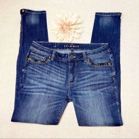 White House Black Market Skinny Jeans Leather Trim Ankle Zippers 4 - Picture 6 of 12